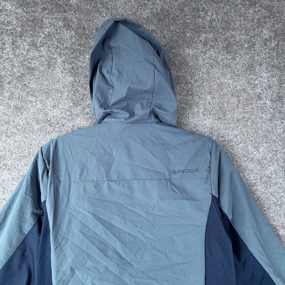 Spyder Softshell Jacket Boys M (10/12) Blue Fleece Lined Logo Hooded Full Zip